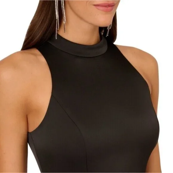 Liv Foster Mock Neck Sleeveless Midi Asymmetrical Fringe Crepe Dress Size 8 New - Picture 3 of 16